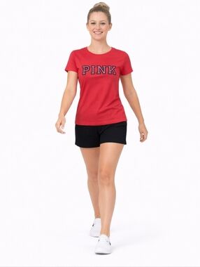 Victoria’s Secret PINK XS Red Logo Cotton Tee Short Sleeve Fitted Casual